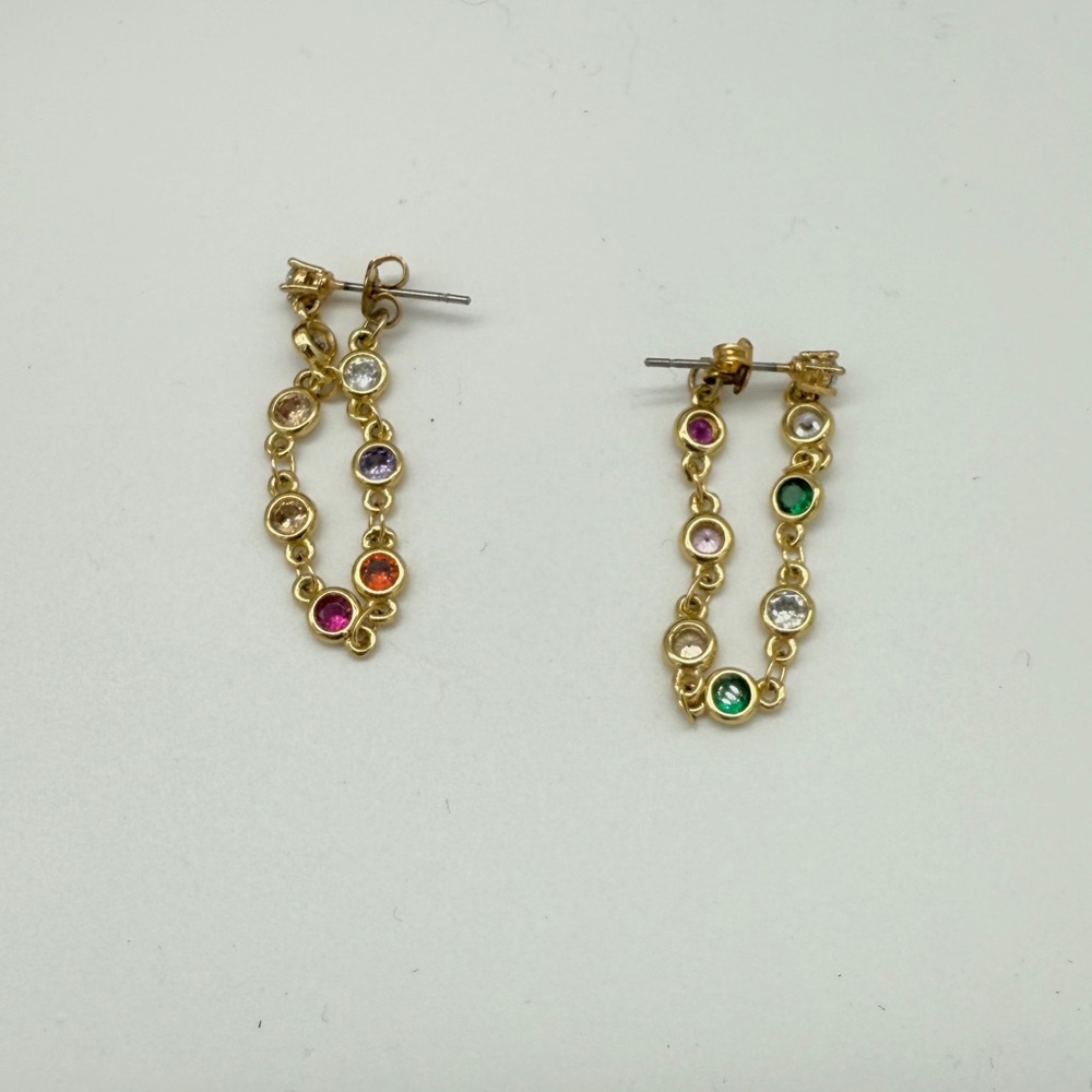 Vanessa Mooney Gold Multi-Color Gemstone Chain Earrings